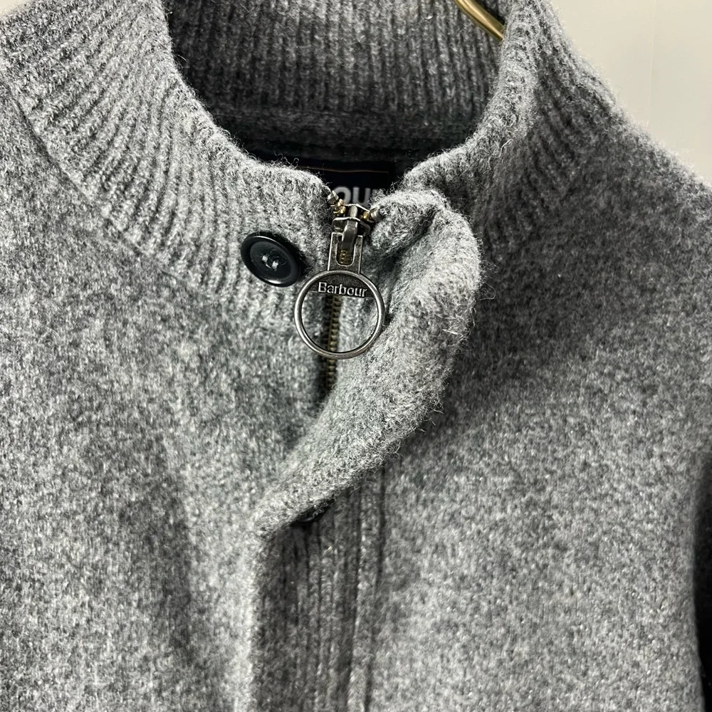 Barbour Tisbury Wool Blend Grey Zip-Up Button Layering Sweater Cardigan L - Picture 4 of 8